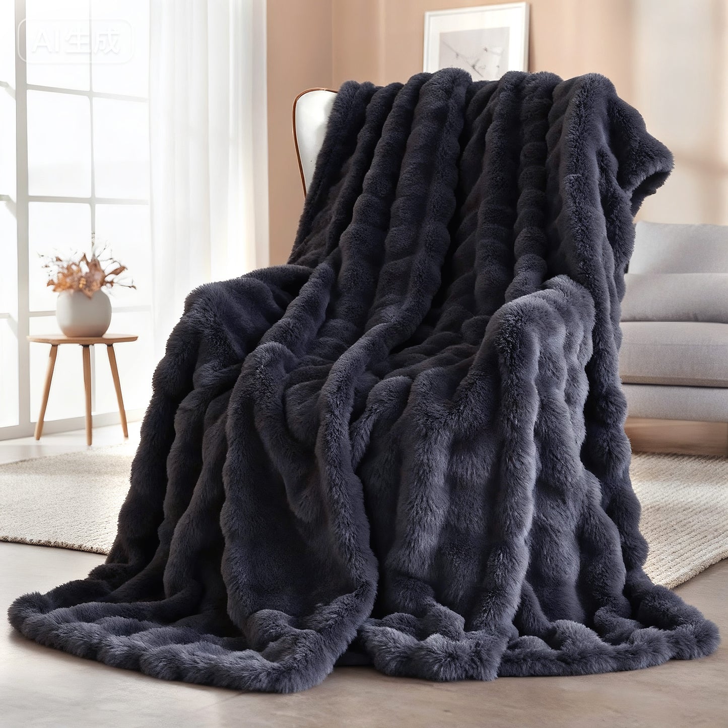 Keenstone Heated Blanket Electric Throw Blanket 50"x60",Machine Washable Fast Heating Blanket with 9 Heat Settings,6 Hours Auto Off,Flannel Faux Rabbit Fur Bubble Electric Blanket Gray