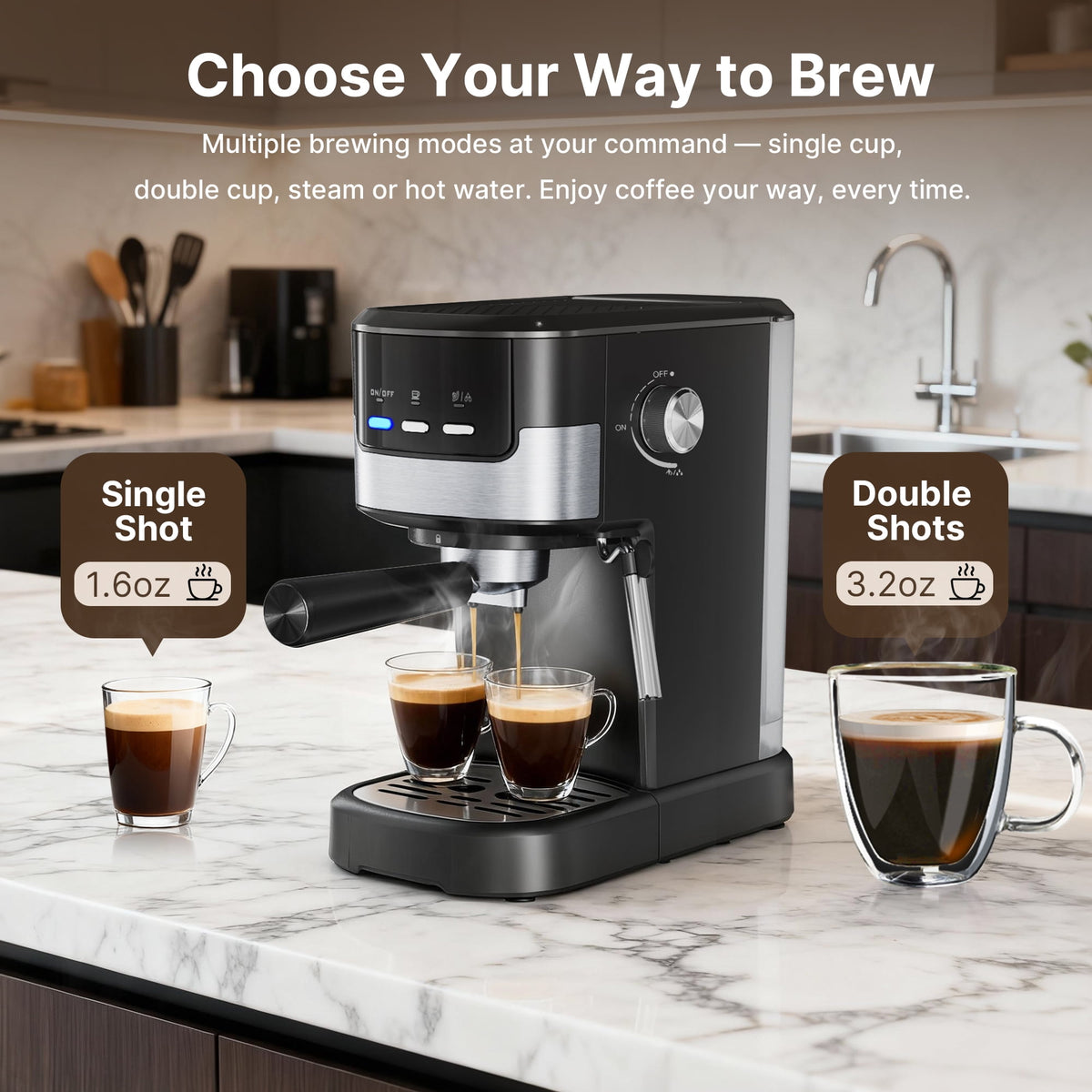 Espresso Machine with Milk Frother, 15 Bar Compact Coffee Machine Stainless Steel Espresso Maker for Cappuccino, Latte