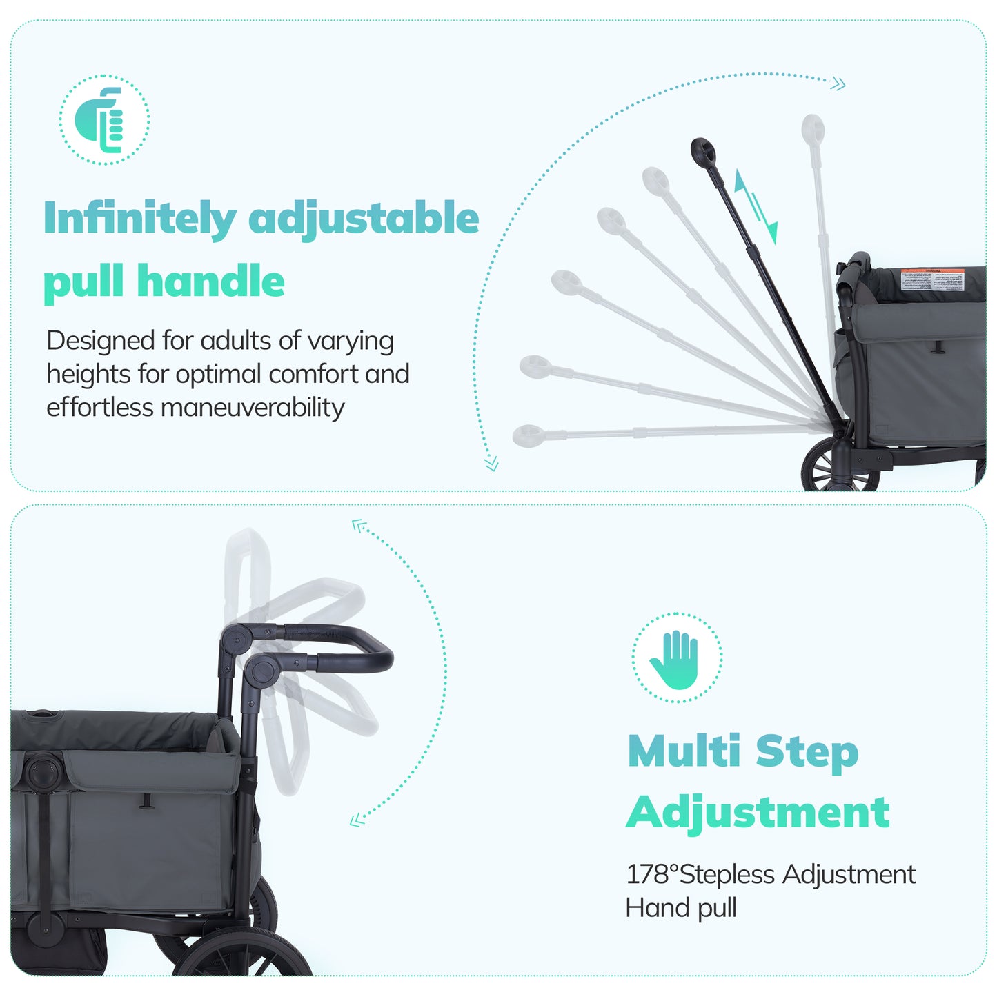 SACVON Baby Stroller Wagon for 2 Kids with Breathable Canopy,Parent Organizer,Removable Seat,2 Cup Holders,Gray