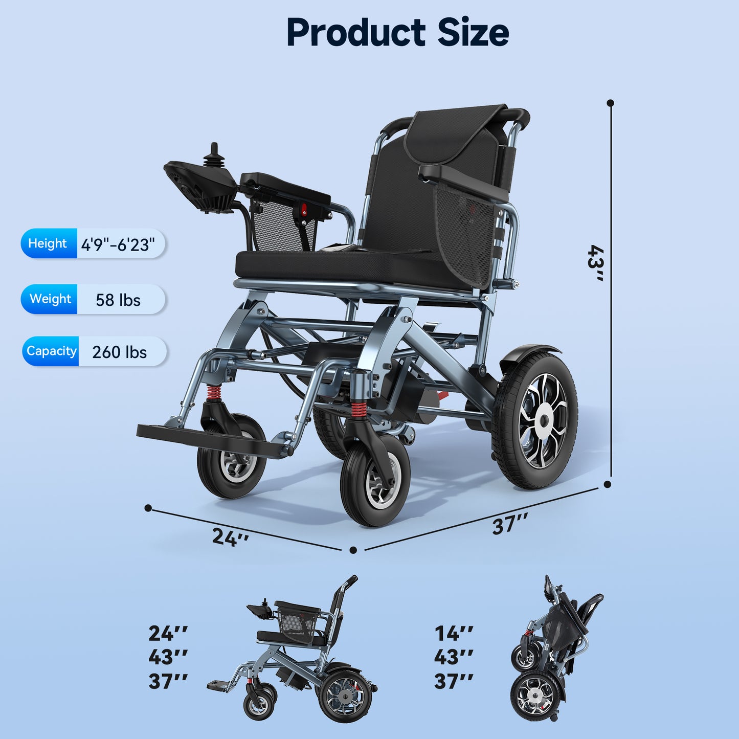 Ultra Aluminum Electric Wheelchairs for Adults, Foldable Lightweight Power Wheelchair, 500W Dual Motors, All Terrain Portable Motorized Wheelchair for Seniors