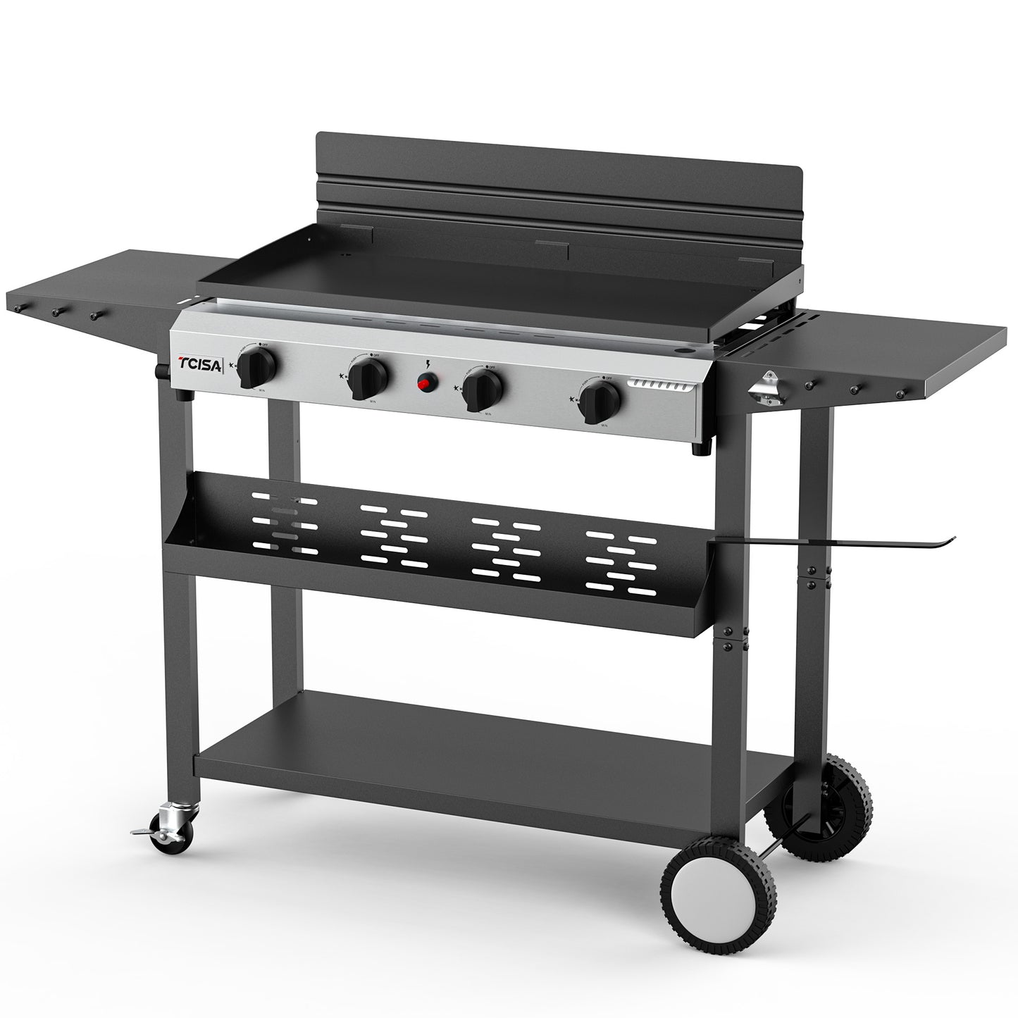 4 Burner Propane Gas Griddle with Standing Cart, Flat Top Grill with Hood for Camping, Tailgating, Backyard