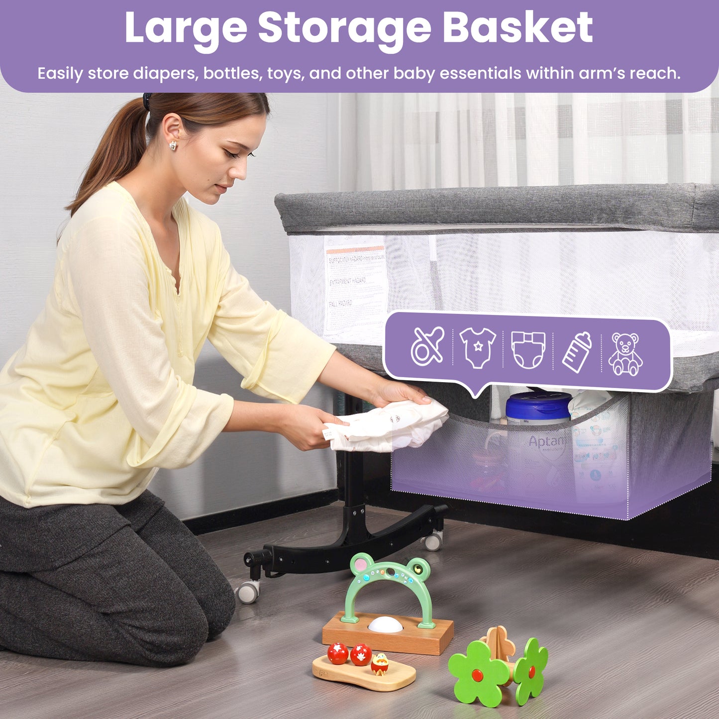 SACVON Baby Bassinets, All Mesh Crib Portable for Safe Co-Sleeping,Adjustable Bedside Sleeper,Baby Bed for Infant Newborn, Gray