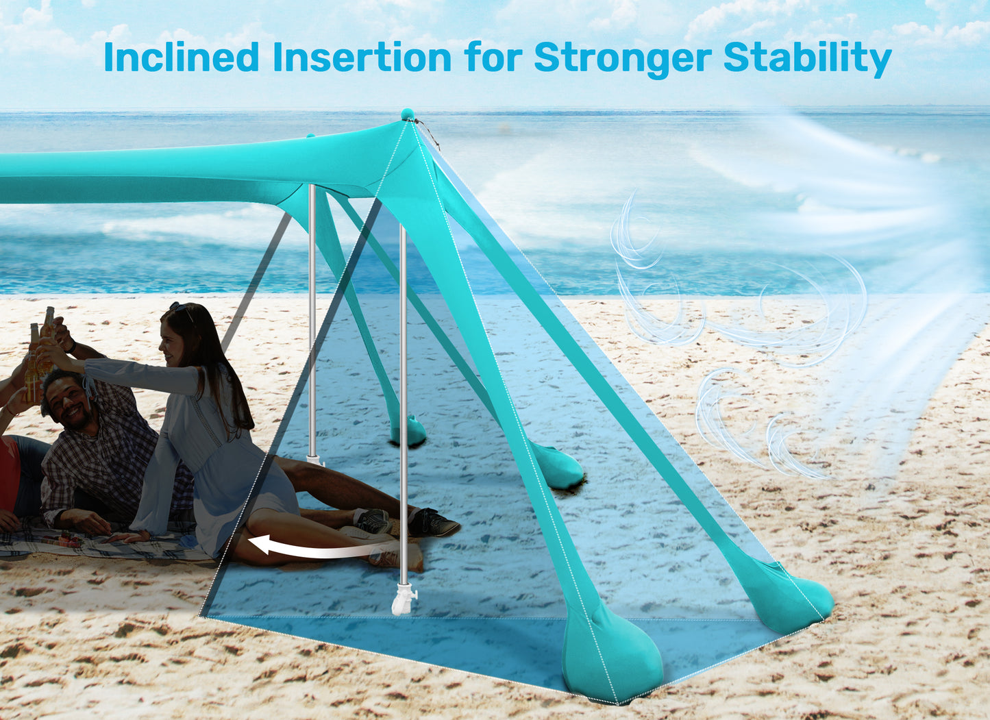 VECUKTY Beach Tent Sun Shelter 10 x 10FT with 8 Sandbags, UPF 50+ Protection Beach Shade Canopy, Outdoor Pop Up Shade Tent Turquoise