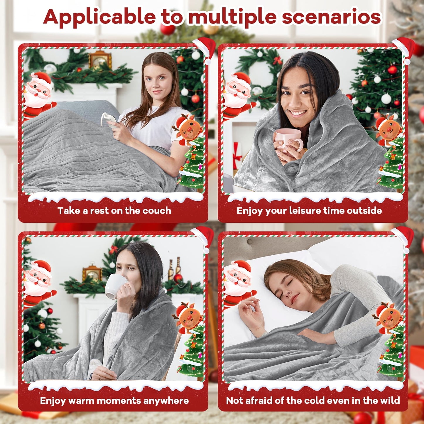 VECUKTY Double-sided Flannel Electric Heated Blanket Throw, 50"x60" Machine Washable Fast Heating Blanket for Office Bedroom Livingroom - Gray