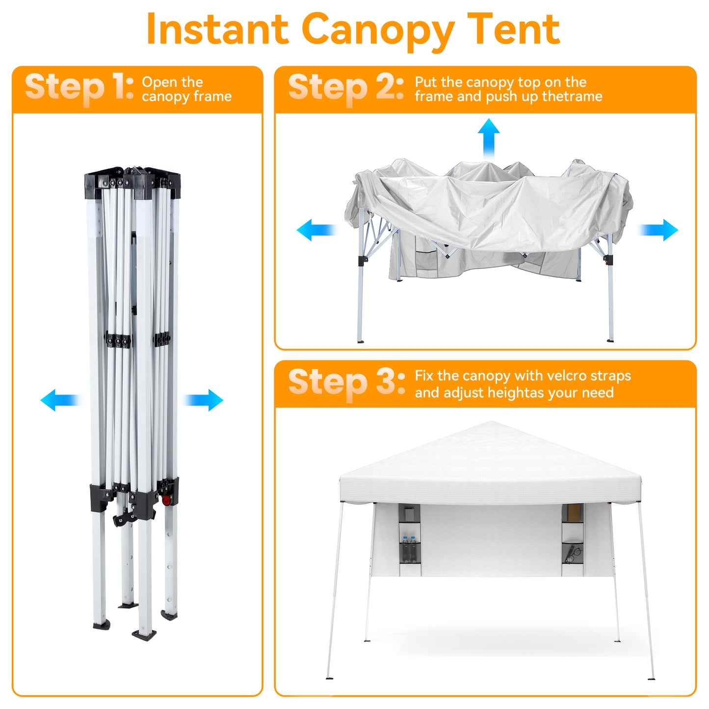 Vecukty 8ft x 8ft Top/10ft x 10ft Base Pop up Canopy Tent With Four Storage Bags For Garden,Beach Instant Tent Carry Bag,White