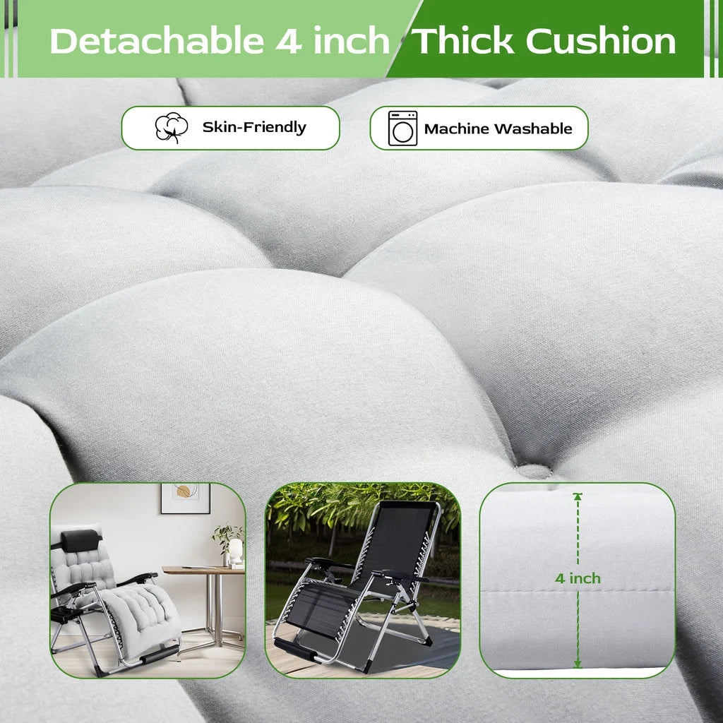 Zero Gravity Chair,VECUKTY Patio Lawn for Indoor and Outdoor Chairs ,550lbs Oversized XL 33IN Ergonomic Lounge Folding Reclining Chair,Gray