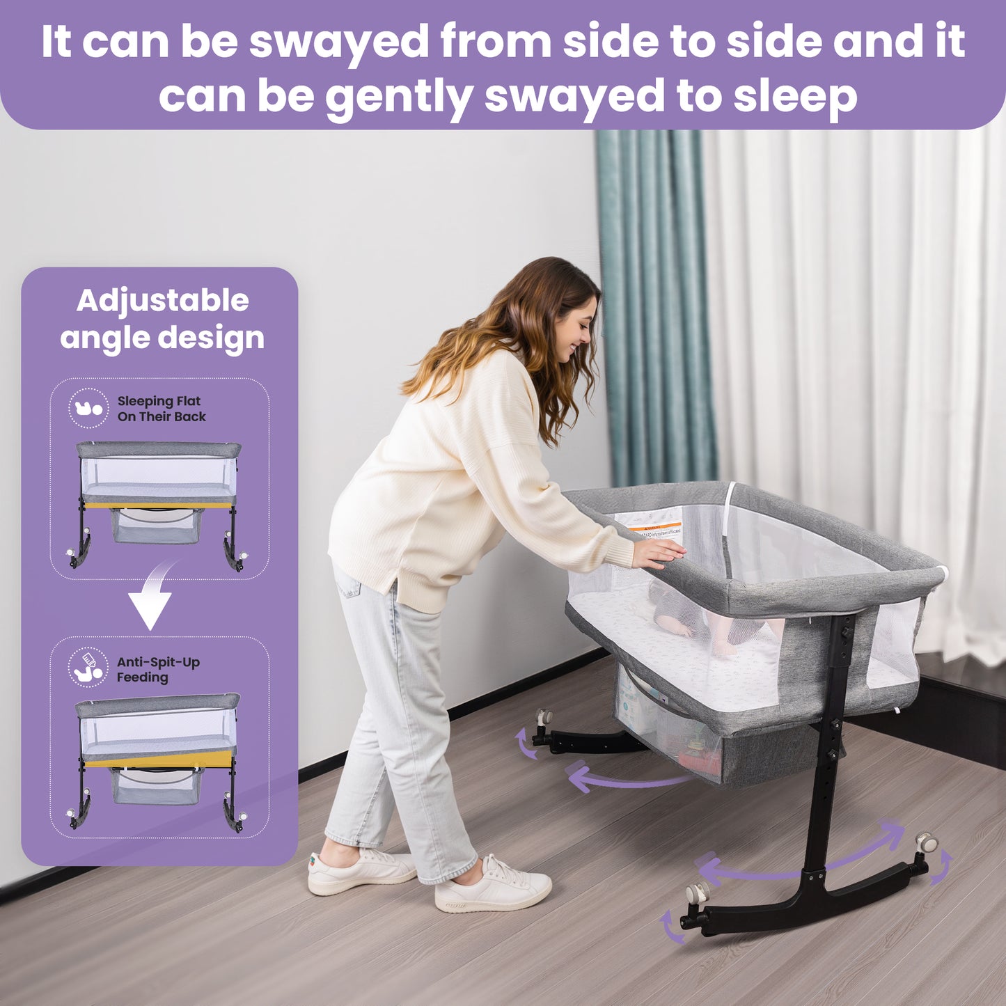 SACVON Baby Bassinets, All Mesh Crib Portable for Safe Co-Sleeping,Adjustable Bedside Sleeper,Baby Bed for Infant Newborn, Gray