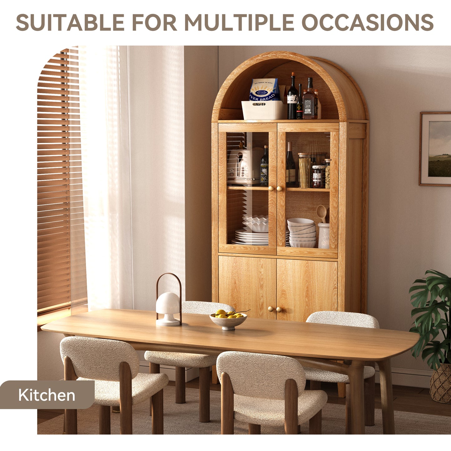 Eunon Tall Arched Storage Display Cabinet,Arched Storage Cabinet With Doors Retro Oak