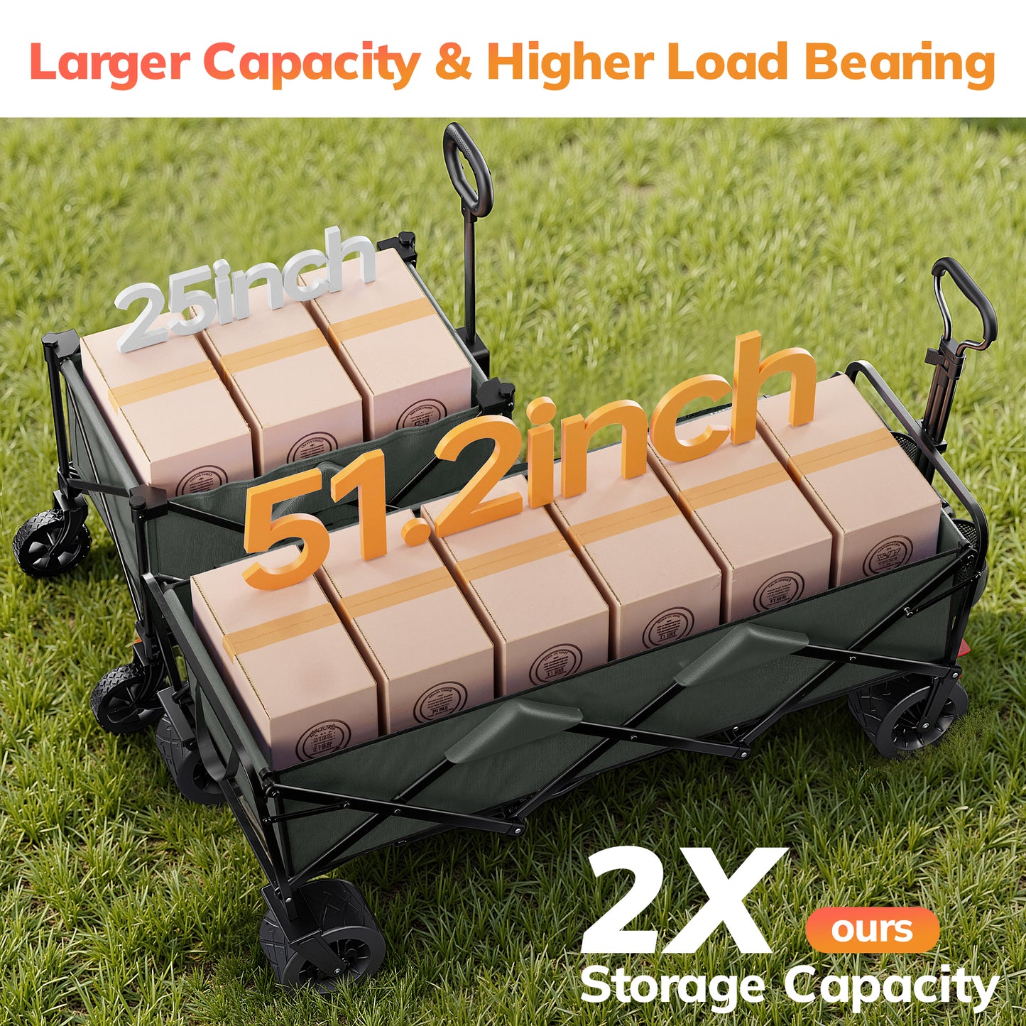 Vecukty 51.2" Large Collapsible Folding Wagon Cart, 560 lbs Load Capacity, Heavy-Duty Steel Frame & Oversized Wheels for Grocery Shopping, Camping, Sports, Moving – Gray