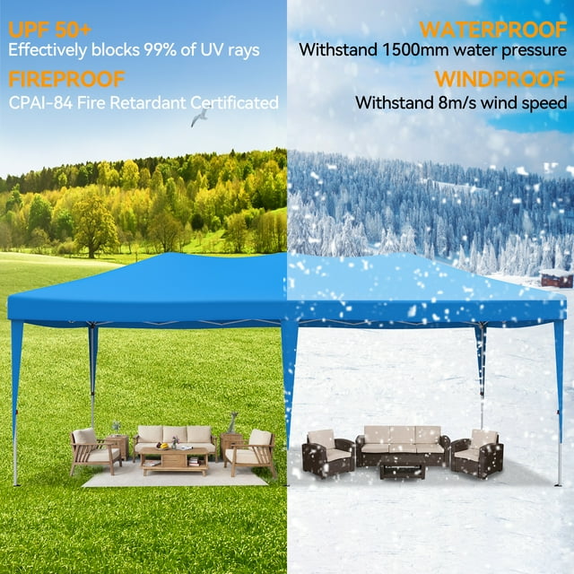 Vecukty 10 x 20 ft Blue Pop up Outdoor Canopies, Removable Sidewalls