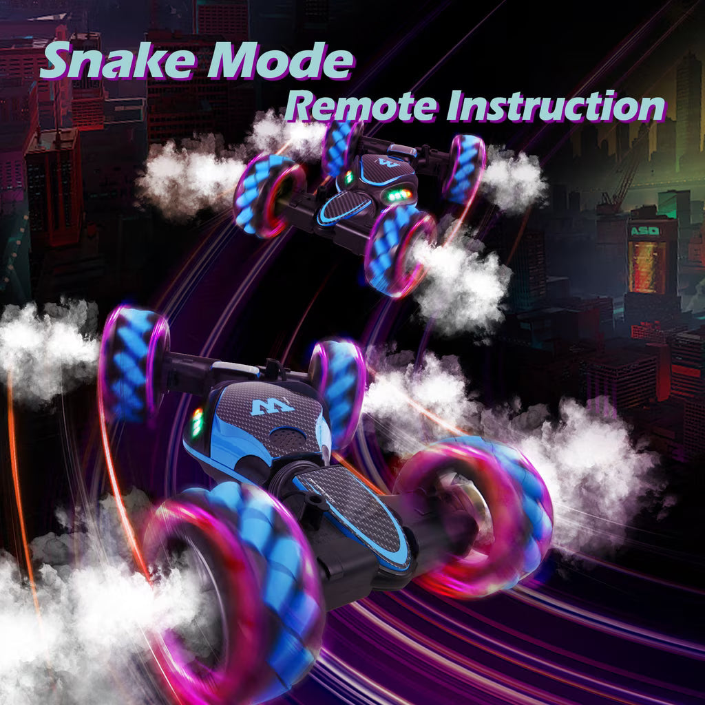 Vecukty 1:10 RC Twisting Stunt Car with Giant Wheels, Water Mist Function, Lights and Music, 2.4GHz Remote Control Toy Car, Blue