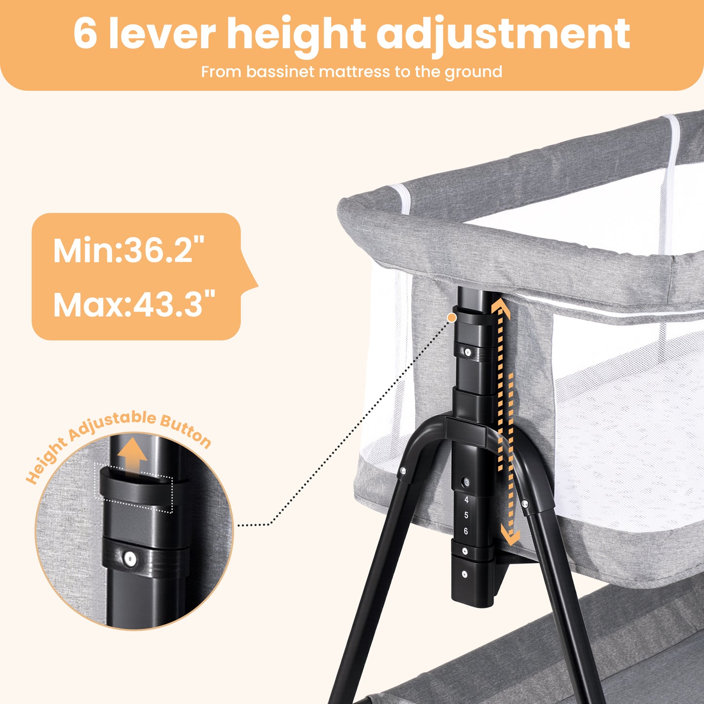 SACVON Baby Bassinet, Beside Sleeper for Baby, Bedside Bassinet with Storage Basket and Wheels to Reduce Mom's Fatigue, Gray