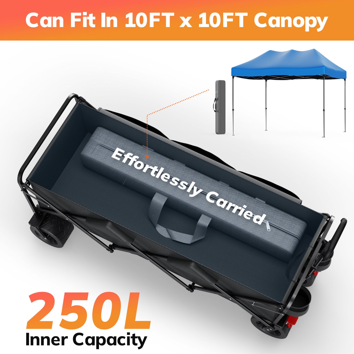 Vecukty 51.2" Large Collapsible Folding Wagon Cart, 560 lbs Load Capacity, Heavy-Duty Steel Frame & Oversized Wheels for Grocery Shopping, Camping, Sports, Moving – Black