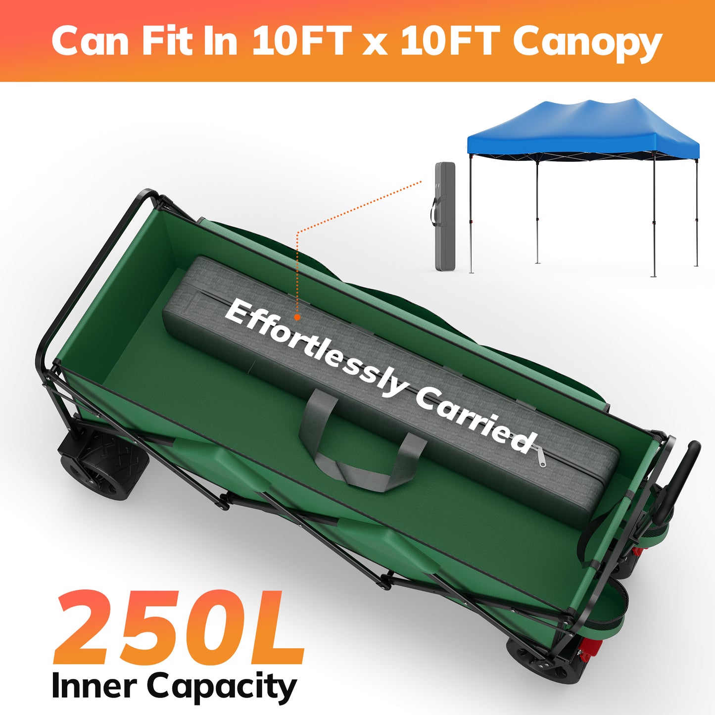 Vecukty 51.2" Large Collapsible Folding Wagon Cart, 560 lbs Load Capacity, Heavy-Duty Steel Frame & Oversized Wheels for Grocery Shopping, Camping, Sports, Moving –Green