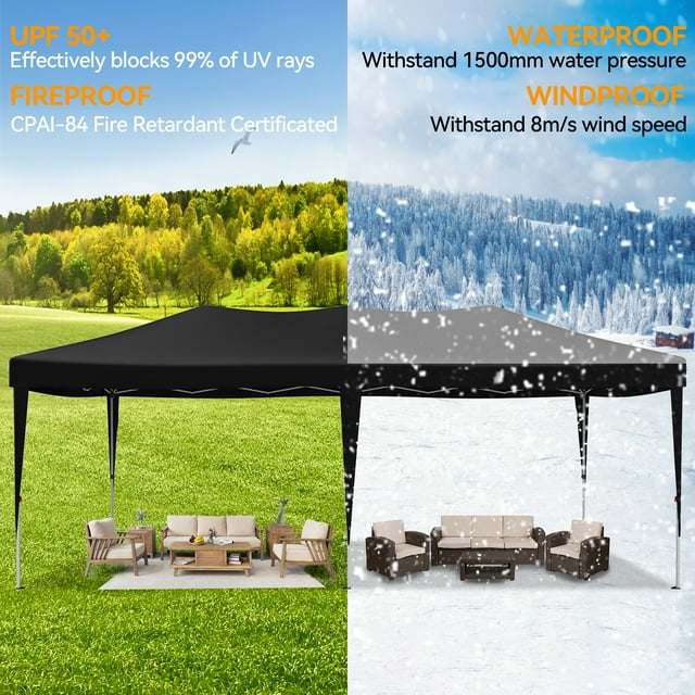 VECUKTY 10 x 20ft Pop up Canopy Tent with 6 Sidewalls, Wheeled Bag, Shelter for Outdoor Shade,Black