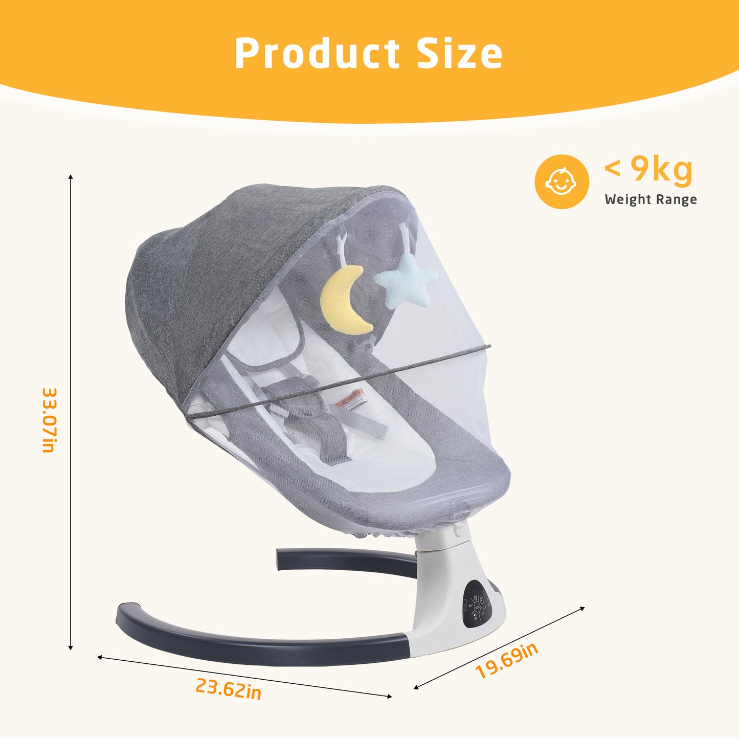 SACVON Baby Swing with Bluetooth Music & Remote, 5-Speed Portable for 0-6 Month Indoor Outdoor Use,Dark Gray