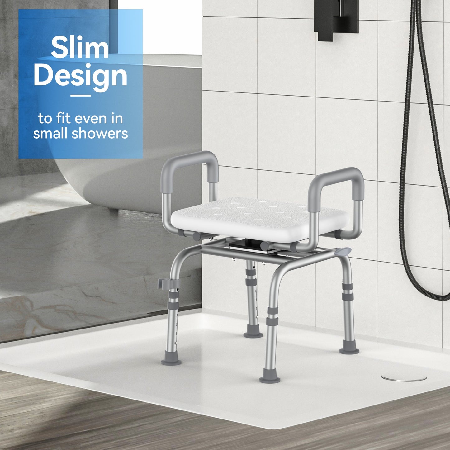 SACVON 360 Degree Shower Chair Swivel, Portable Seat with Armrests, Adjustable Height Seat for Bathtub