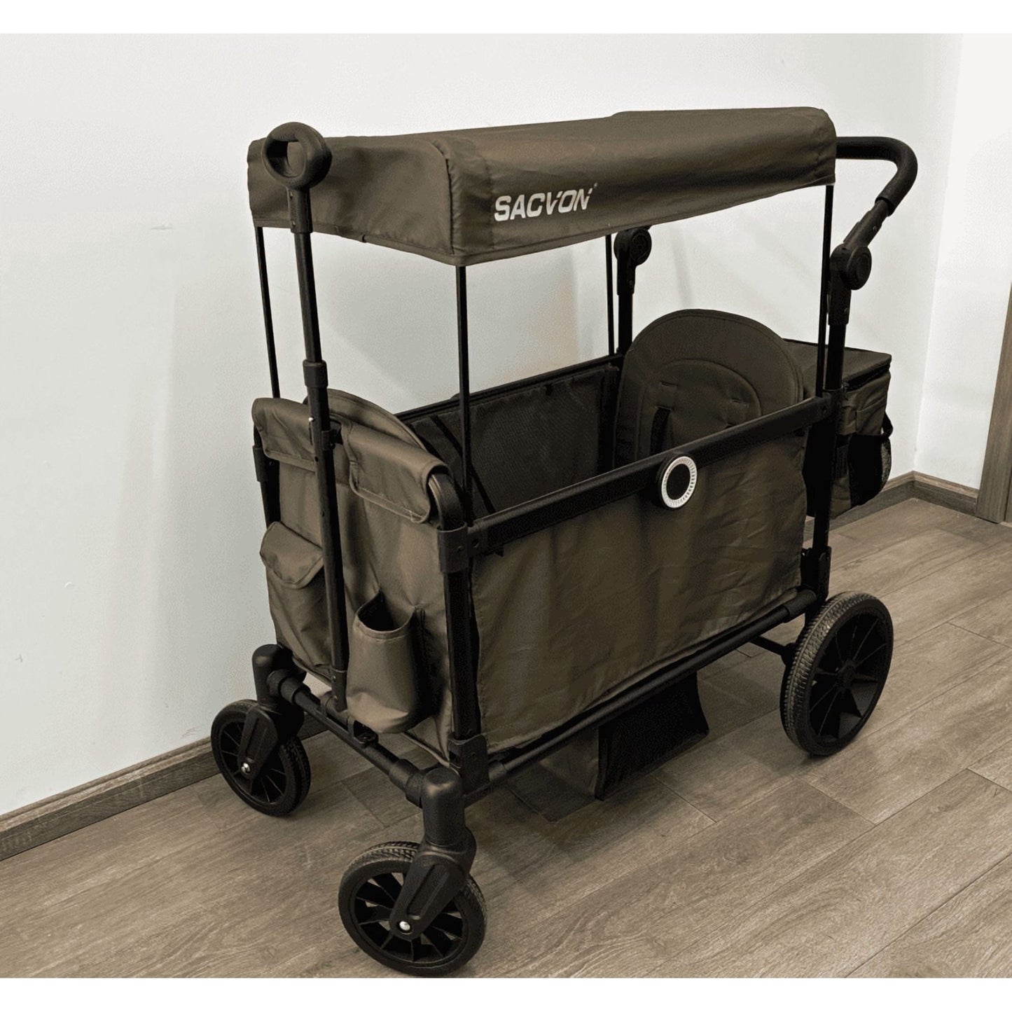 SACVON All-Terrain Stroller Wagon for Toddlers with Canopy, Parent Organizer, Adjustable Handlebar, 2 Cup Holders