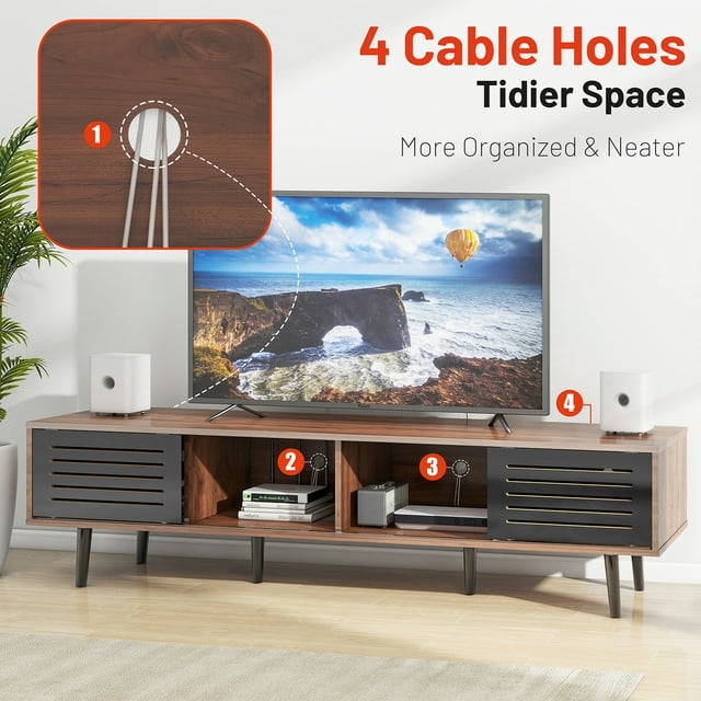TCISA Mid-Century Modern TV Stand for TVs up to 70" with Concealed Storage and Durable Design
