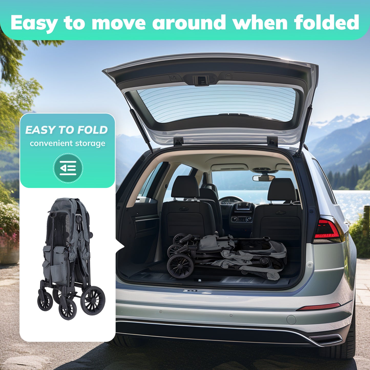 SACVON Baby Stroller Wagon for 2 Kids with Breathable Canopy,Parent Organizer,Removable Seat,2 Cup Holders,Gray