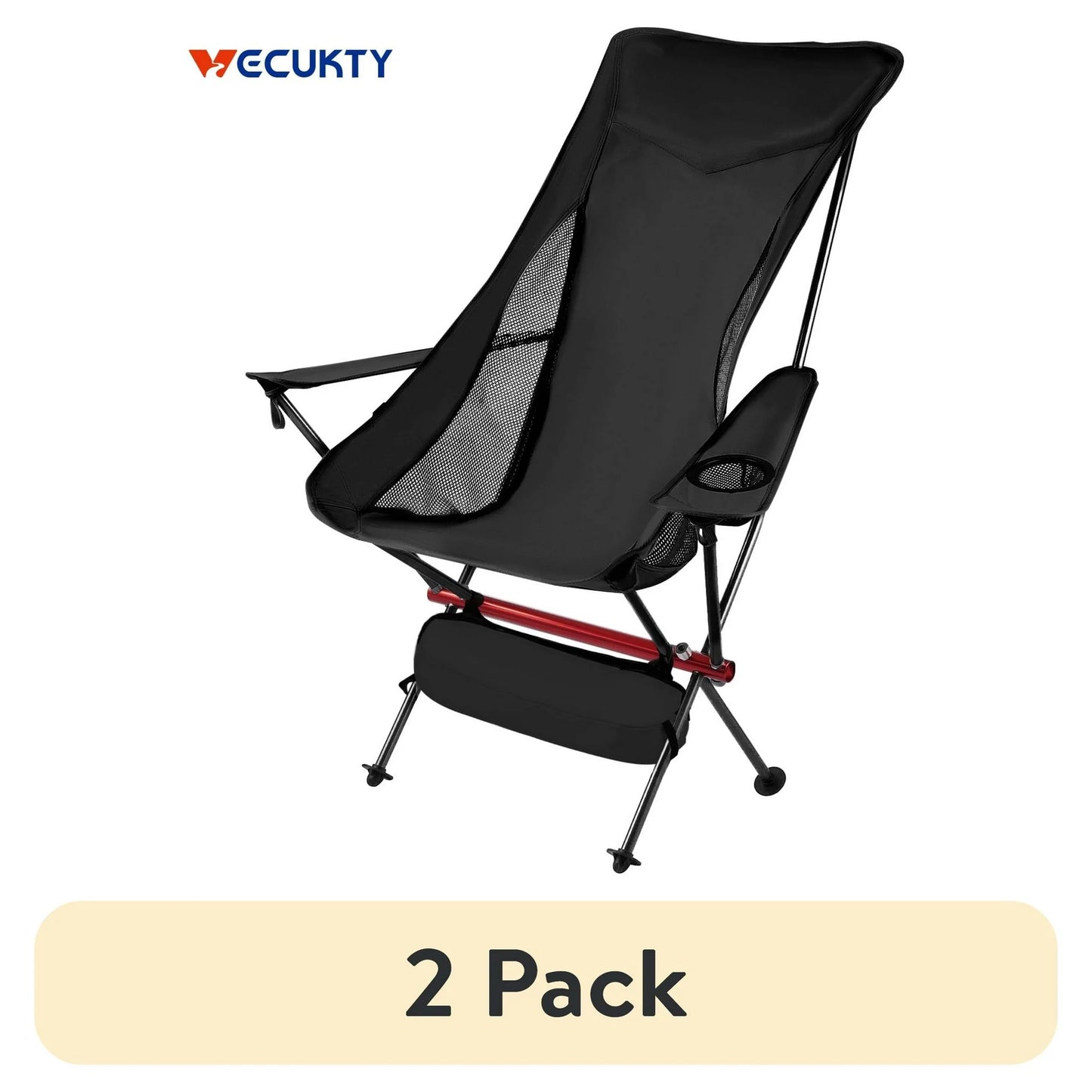 (2 pack) VECUKTY Ultralight High Back Camping Chair, Lightweight Folding Chairs with Headrest, Portable Compact for Outdoor Camp, Hiking, Picnic, Backpacking,Black
