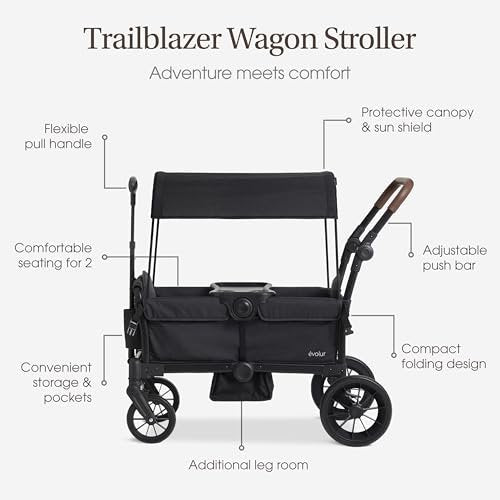 SACVON All-Terrain Stroller Wagon for Toddlers with Canopy, Parent Organizer, Adjustable Handlebar, 2 Cup Holders