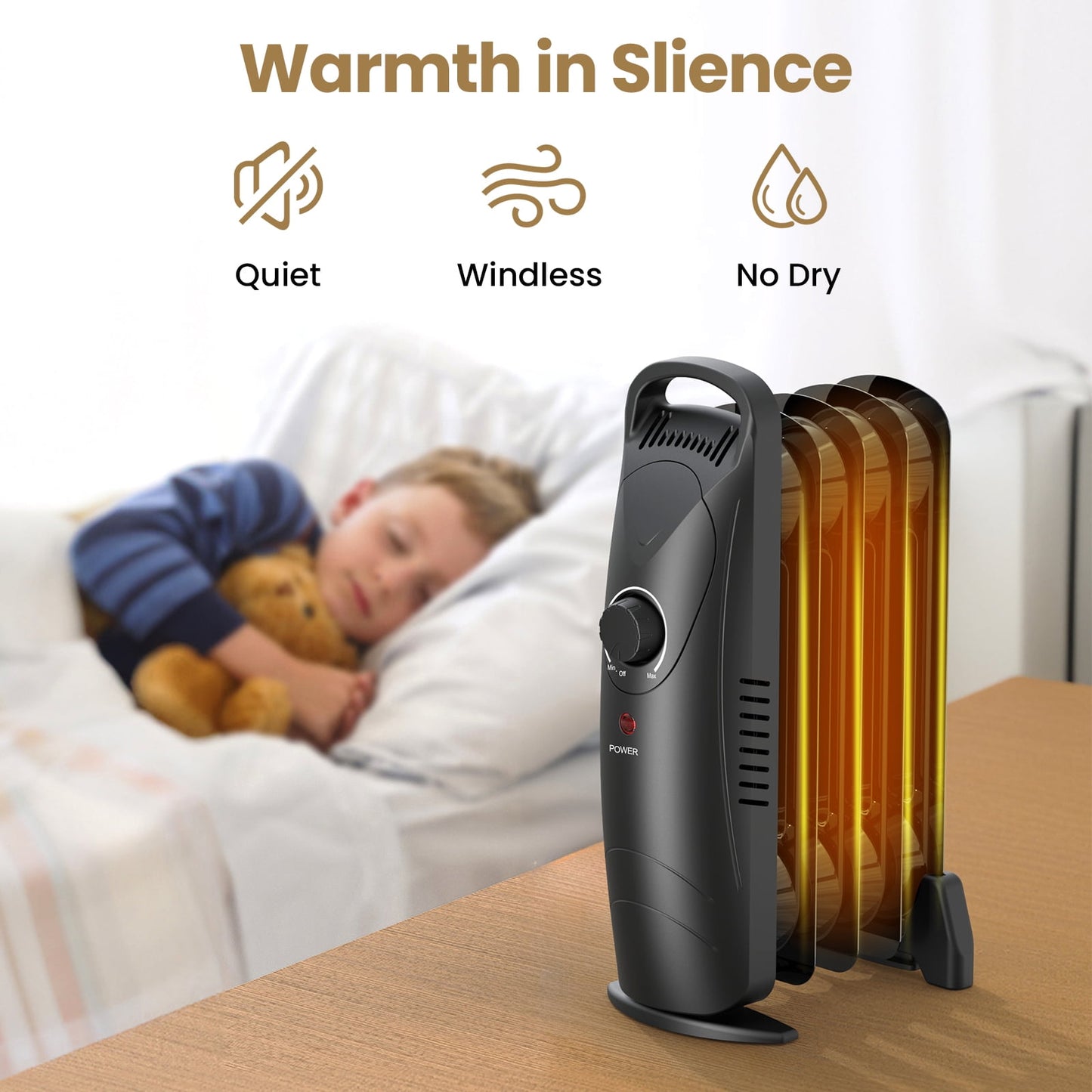 VECUKTY Mini Oil Heater, 500W Quiet Oil-Filled Radiator Heater with Thermostat, Overheat Protection, 2 Heat Settings, Electric Space Heater for Indoor Use