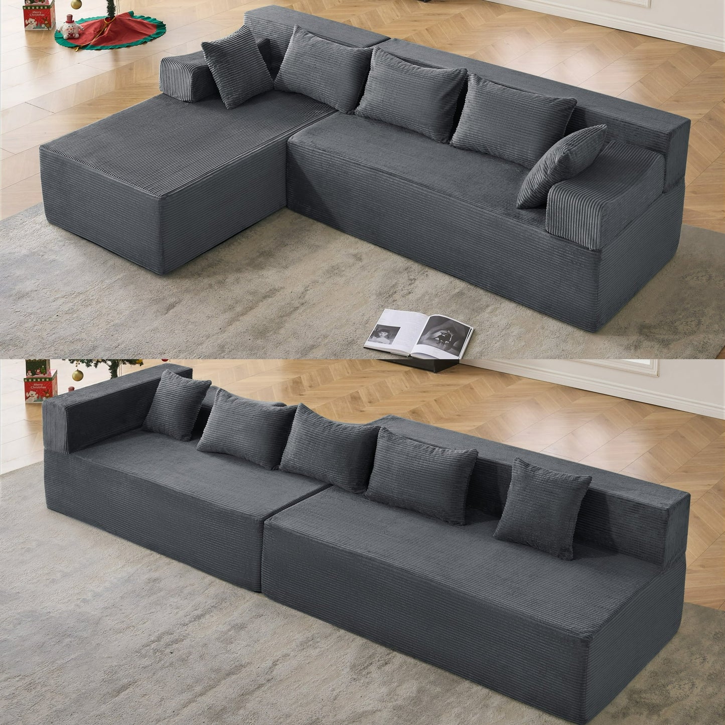 Eunon 105" Modular Sectional Couches for Living Room, 26" Deep Seat, Dark Gray