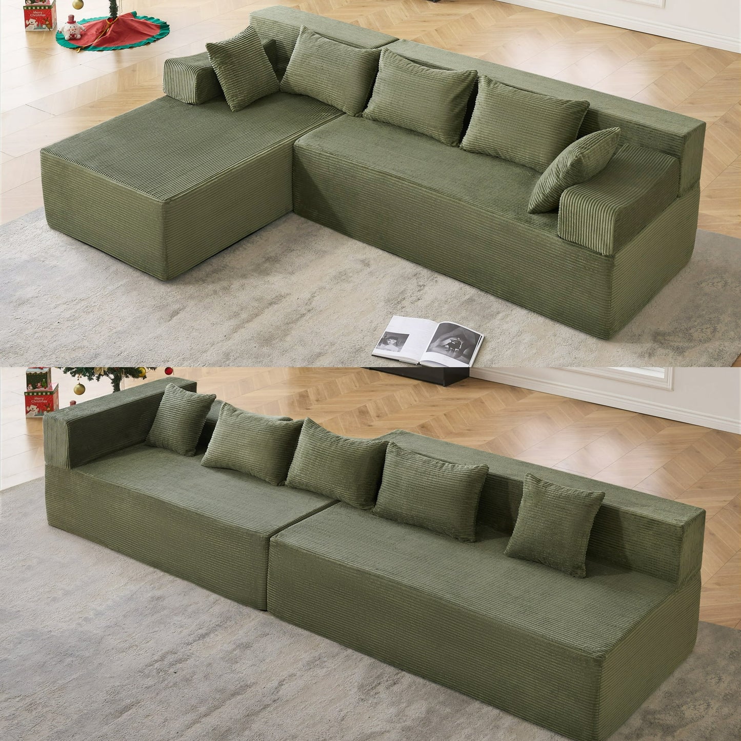 Eunon 105" Modular Sectional Sofa Couches with Pillows, L Shaped Sofa for Small Living Room, Green