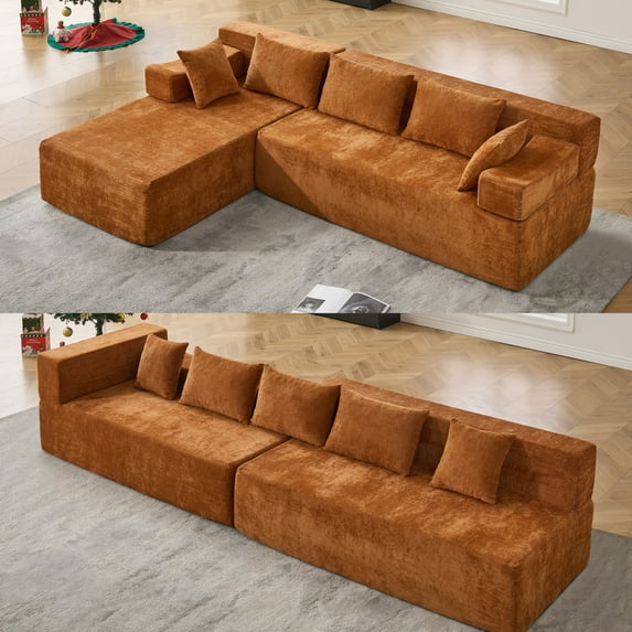 Eunon 105" Modular Sectional Sofa for Living Room, Chenille Cloud Couch, Orange