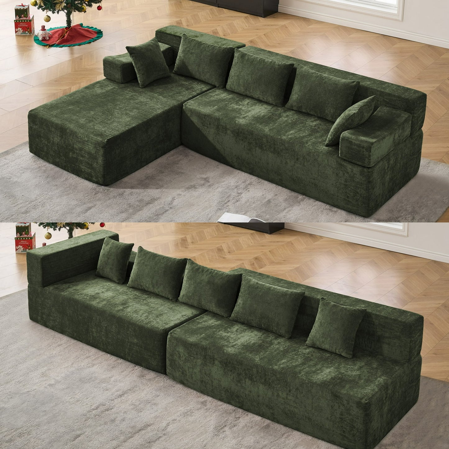 Eunon 105" Modular Sectional Sofa for Living Room, L Shaped Couch Sleeper Bed, Green