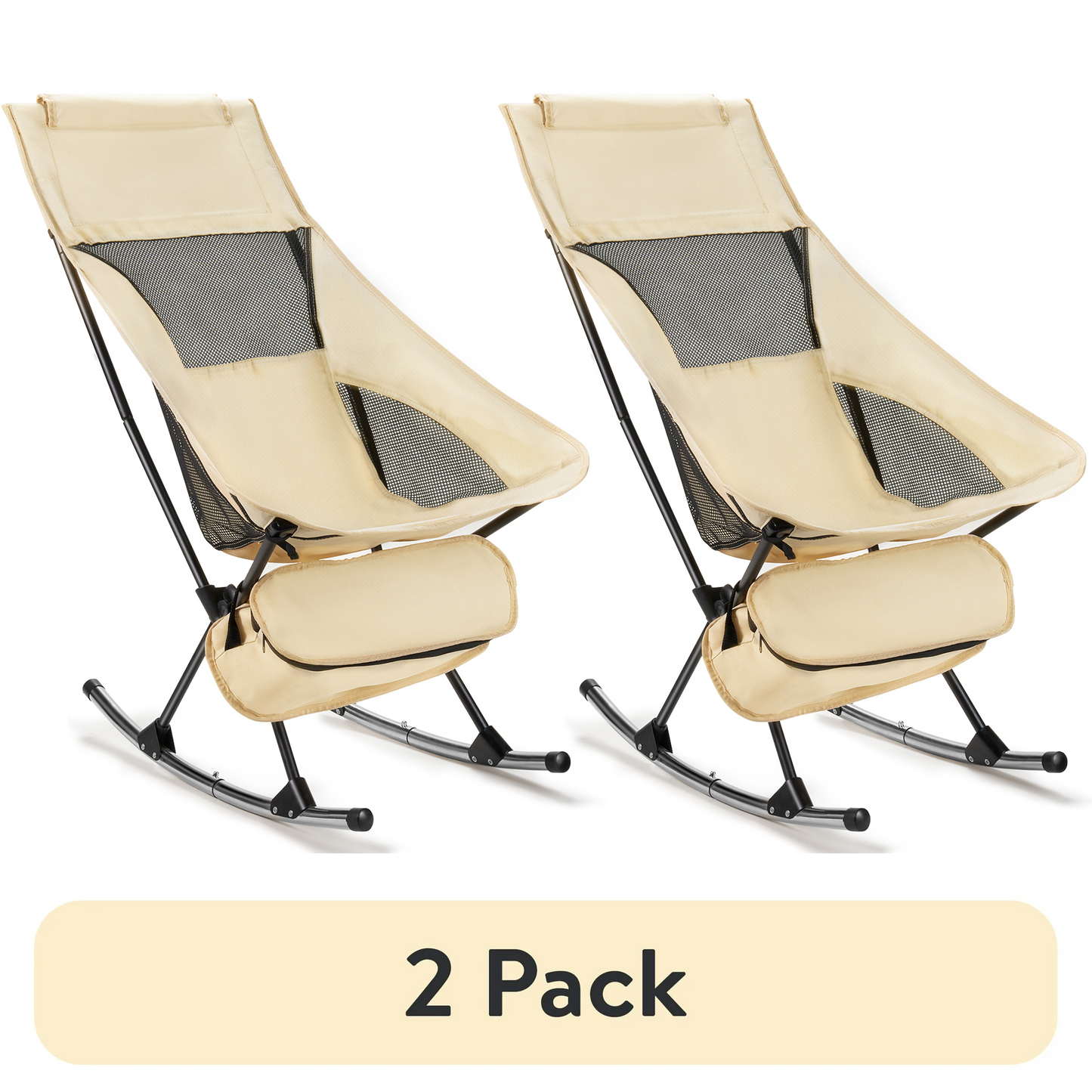 (2 pack) Vecukty Oxford Cloth Camping Adjustable Height Rocking Chair, Beige
