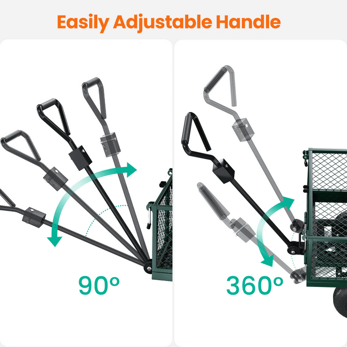 VECUKTY Heavy Duty Steel Dump Garden Cart with Liner, 900lbs Capacity Folding Utility Metal Wagon 3 Cu ft 10" Wheel, Green