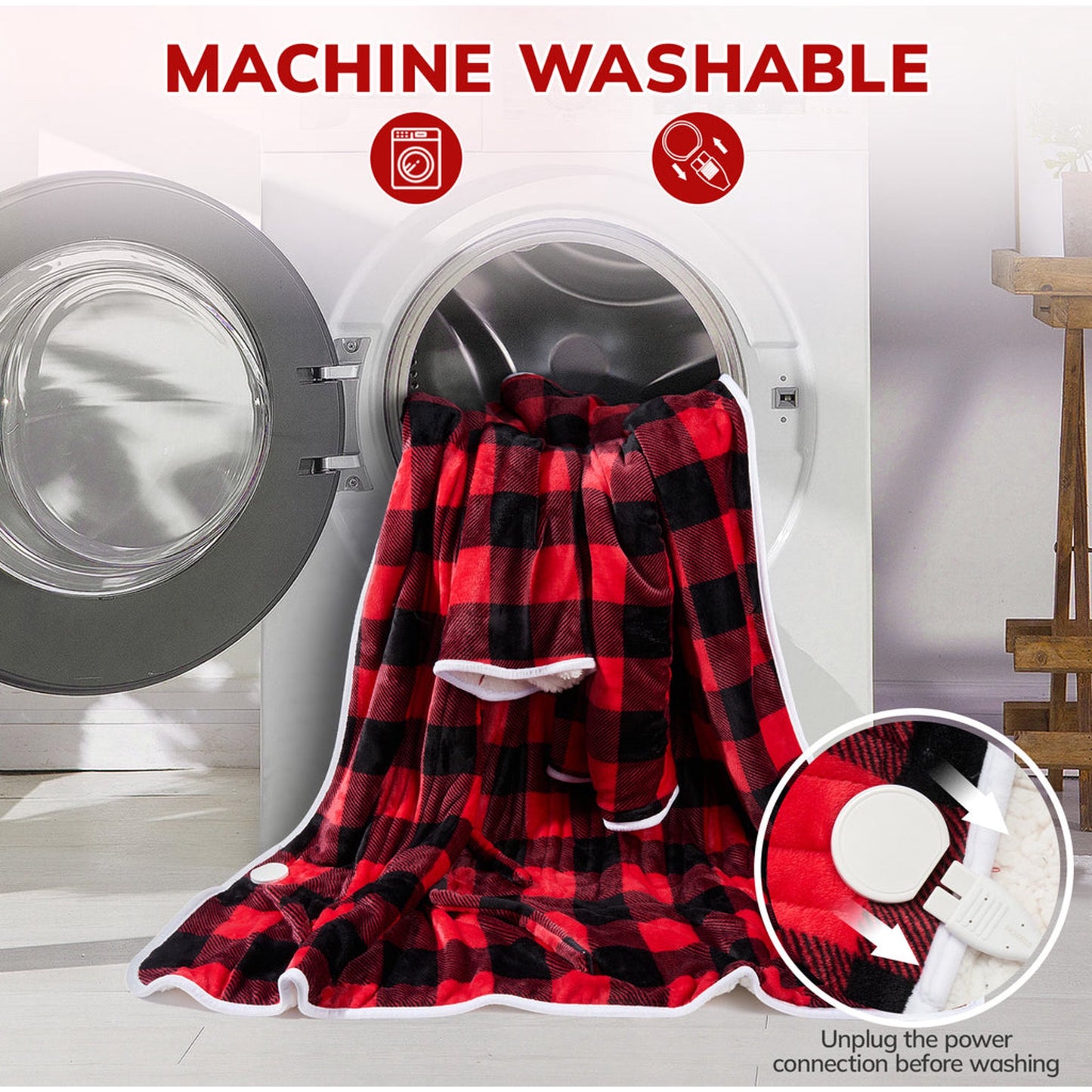 Wearable Electric Heating Blanket with Waistband and Sleeves - VECUKTY Cozy Plaid Heated Throw with 6 Heat Levels and Timer Settings - 50 x 70 inch,Red