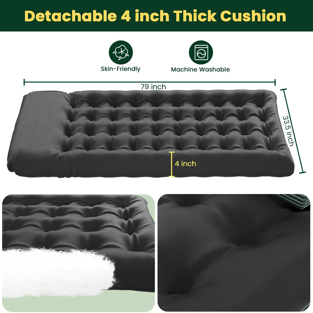 VECUKTY Foldable Camp Cot 500lb Capacity, 4-Position Reclining Lounge Chair with Pillow, Steel Frame & Oxford Fabric for Camping, Travel, Outdoor