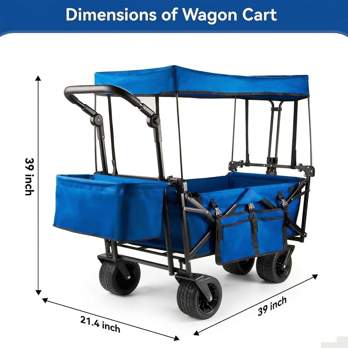 VECUKTY Collapsible Garden Wagon Cart with Removable Canopy Blue