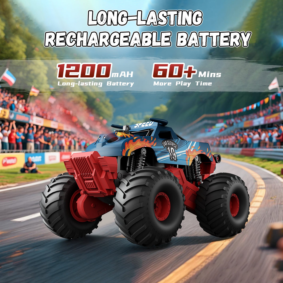 Vecukty 4WD Amphibious RC Monster Truck, Waterproof Remote Control Off Road Pickup Truck with LED Lights & Water Spray, 2.4GHz All Terrain RC Car, Toy Gift for Boys Girls Kids 4-12 Years Old