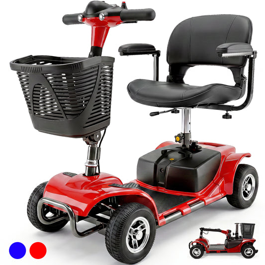 SACVON 4 Wheel Mobility Scooter for Seniors, 330 lbs Heavy Duty Electric Powered Scooter with 15 Miles Long Range, Swivel Seat & Removable Basket for Travel and Grocery Shopping, Red