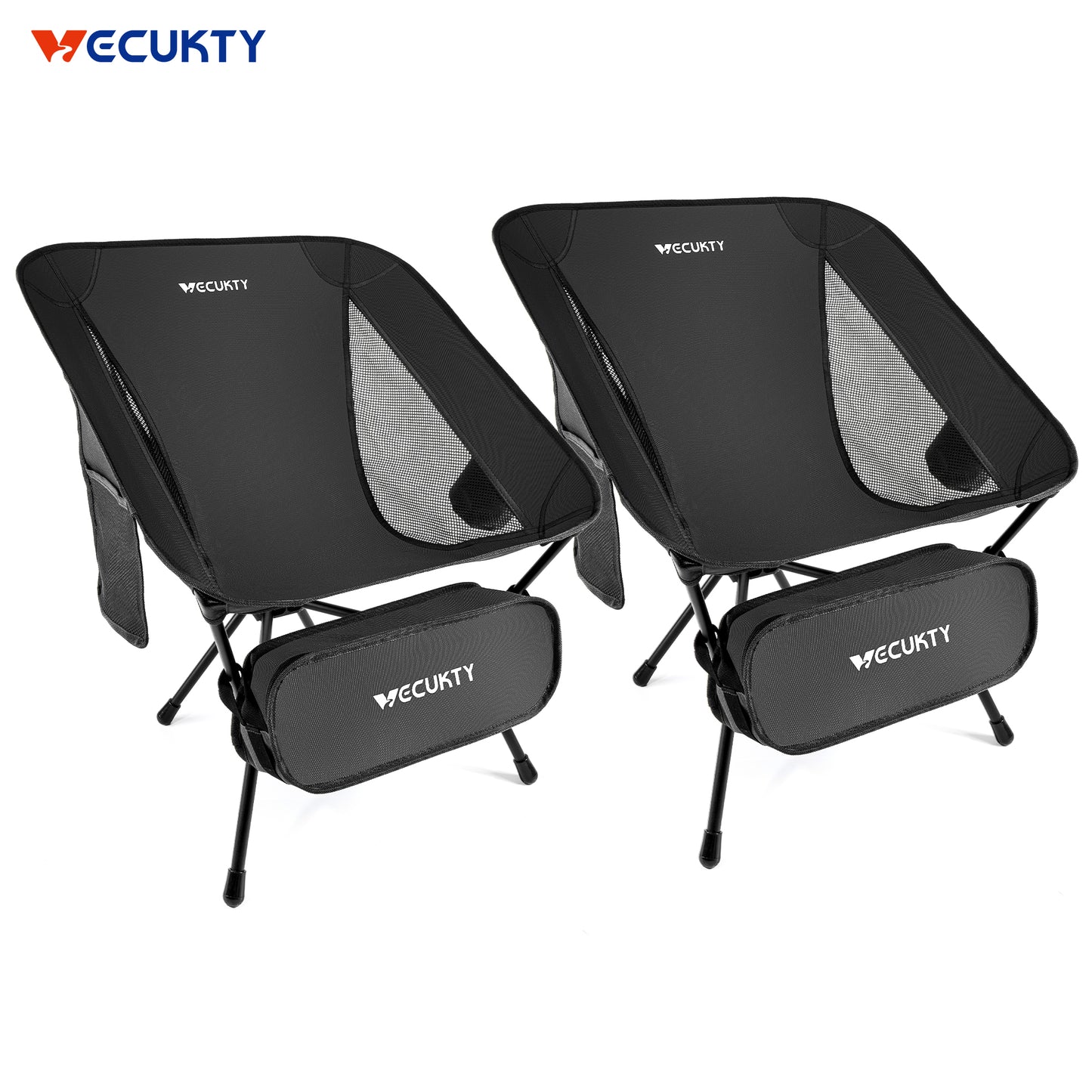 VECUKTY Portable Camping Chair Set, 2 Pack Lightweight Folding Outdoor Chairs with Carry Bags for Camping, Hiking, Fishing,Black