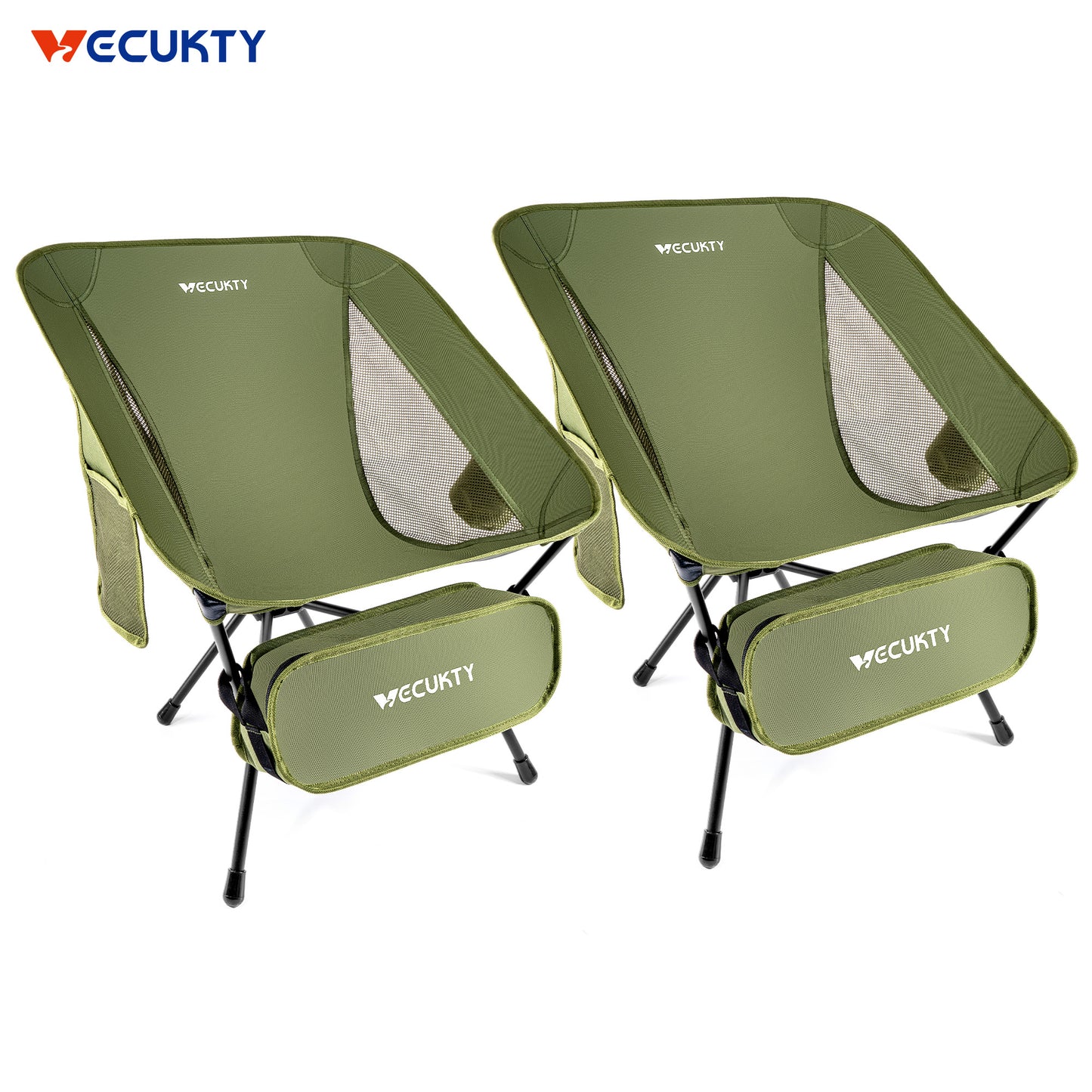 VECUKTY Portable Camping Chair Set, 2 Pack Lightweight Folding Outdoor Chairs with Carry Bags for Camping, Hiking, Fishing,Green