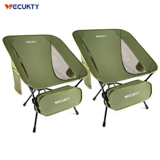 VECUKTY Portable Camping Chair Set, 2 Pack Lightweight Folding Outdoor Chairs with Carry Bags for Camping, Hiking, Fishing,Green