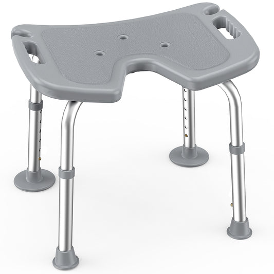 SACVON  U-Shaped Shower Chair , Adjustable Lightweight Alloy Aluminum Shower Stool, Tool-Free Assembly Bath Chair for Elderly and Disabled, 300 lbs Load, Gray