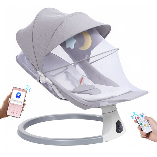 SACVON Portable Baby Swing, 5 Speed & Bluetooth Music, with Remote Control for Indoor Outdoor Use, for Infants 0-6 Months, Gray