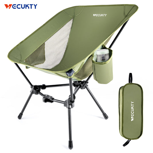VECUKTY Portable Camping Chair with Carry Bag, Lightweight Folding Outdoor Chair with Side Pocket for Camping, Hiking, Fishing Green