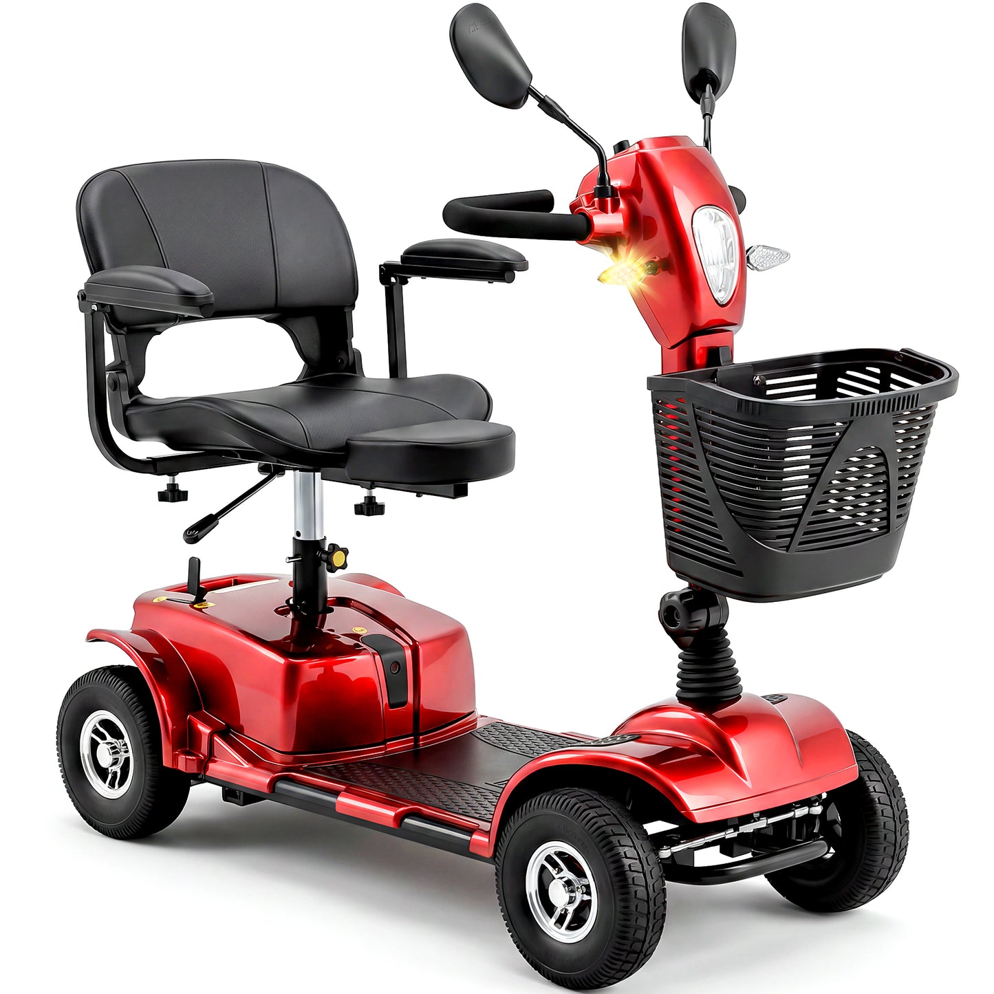 SACVON 4 Wheel Mobility Scooter for Seniors, 25 Miles Long Range Travel Powered Scooter with 330lbs Capacity, 270W Motor, 9" Anti-Explosion Tires, Extended Comfort Swivel Seat, Red