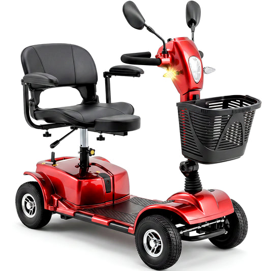 SACVON 4 Wheel Mobility Scooter for Seniors, 25 Miles Long Range Travel Powered Scooter with 330lbs Capacity, 270W Motor, 9" Anti-Explosion Tires, Extended Comfort Swivel Seat, Red