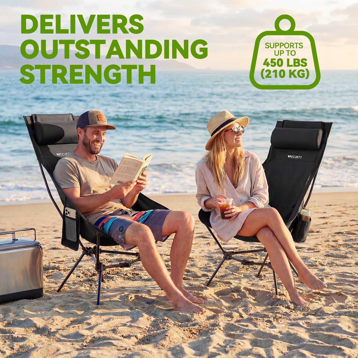 Triangle Frame High Back Folding Camping Chair, Portable Moon Chair with Enhanced Stability, Includes Carry Bag, Black