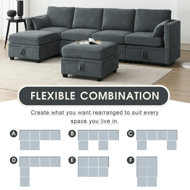 TCISA Sectional Couch Sleeper Sofa Bed with Storage - U-Shape Sectional Chenille Couch, Adjustable & Ergonomic, Solid Wood Frame, Gray