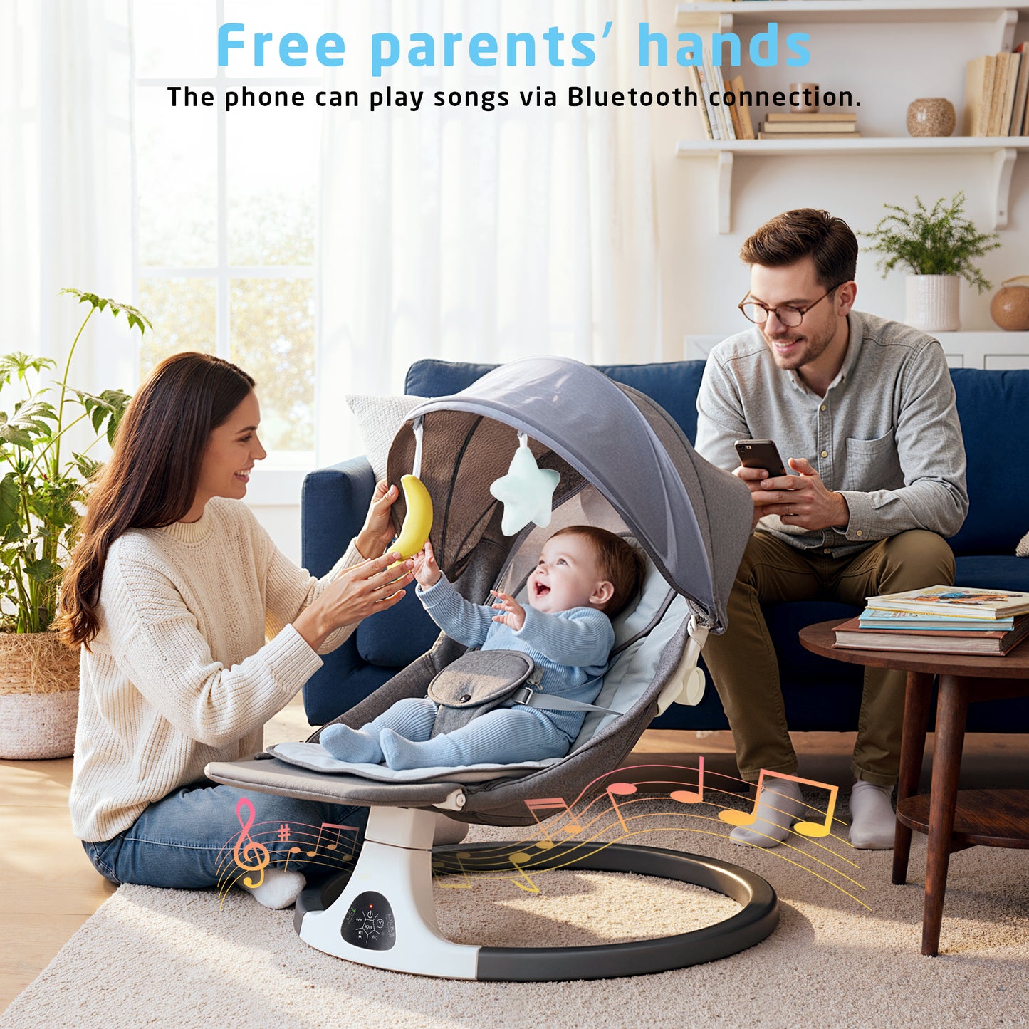 SACVON Portable Baby Swing, 5 Speed & Bluetooth Music, with Remote Control for Indoor Outdoor Use, for Infants 0-6 Months, Dark Gray