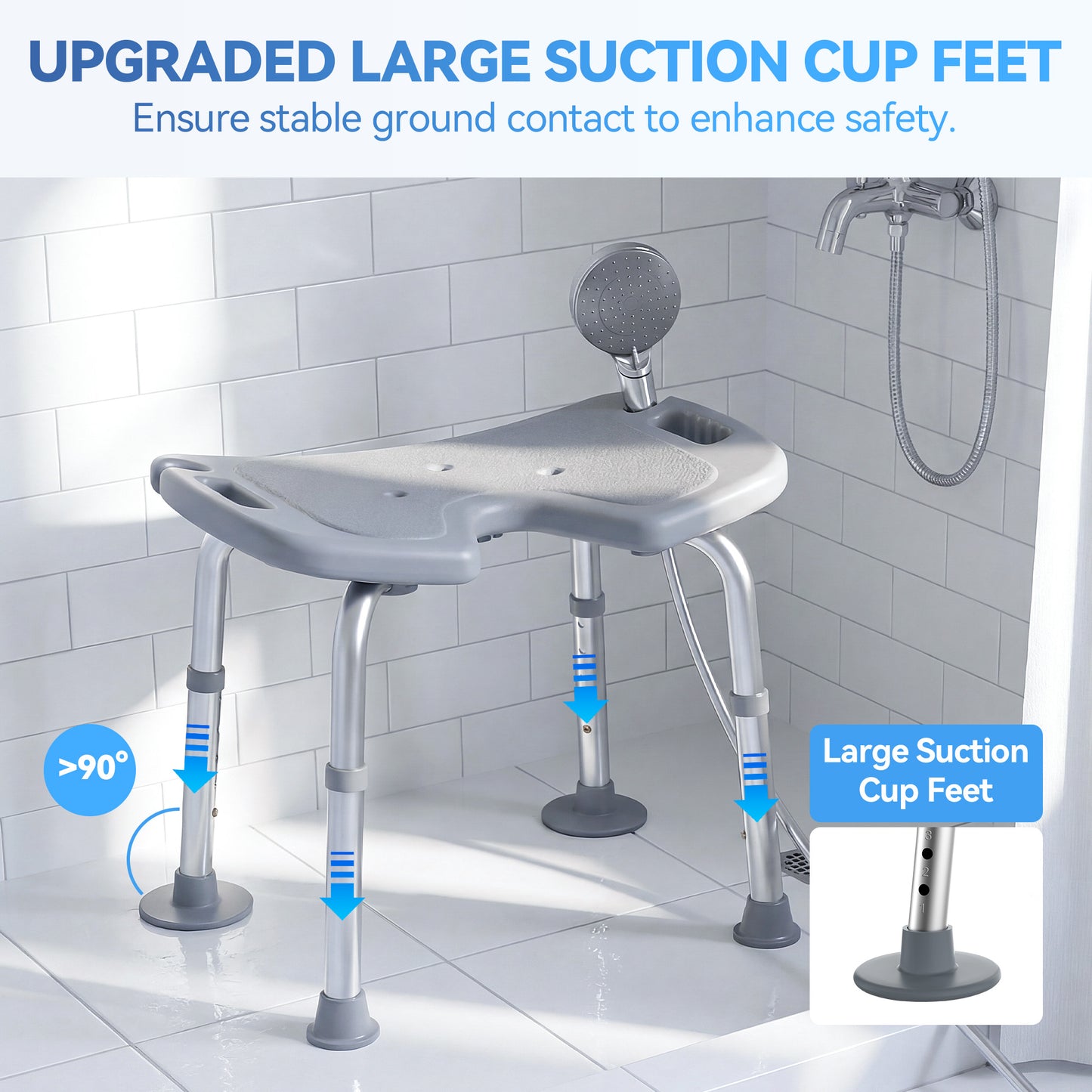 SACVON  U-Shaped Shower Chair , Adjustable Lightweight Alloy Aluminum Shower Stool, Tool-Free Assembly Bath Chair for Elderly and Disabled, 300 lbs Load, Gray